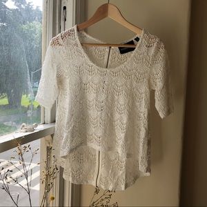 MINKPINK White Lace Crop Top with Zipper Back